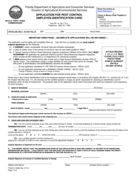 Document preview: Form FDACS-13606 Application for Pest Control Employee-Identification Card - Florida