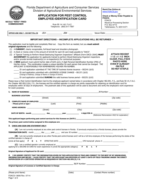 Form FDACS-13606  Printable Pdf