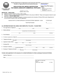 Document preview: Form FDACS-13677 Application for Limited Certification for Urban Landscape Commercial Fertilizer - Florida
