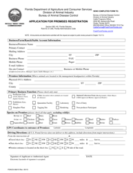 Document preview: Form FDACS-09215 Application for Premises Registration - Florida