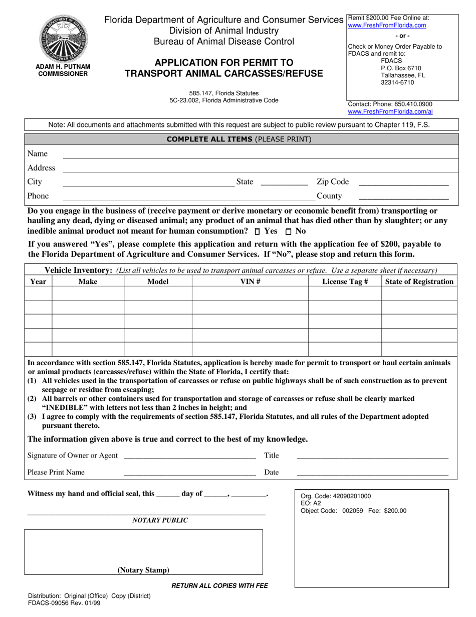 Form FDACS09056 Fill Out, Sign Online and Download Fillable PDF