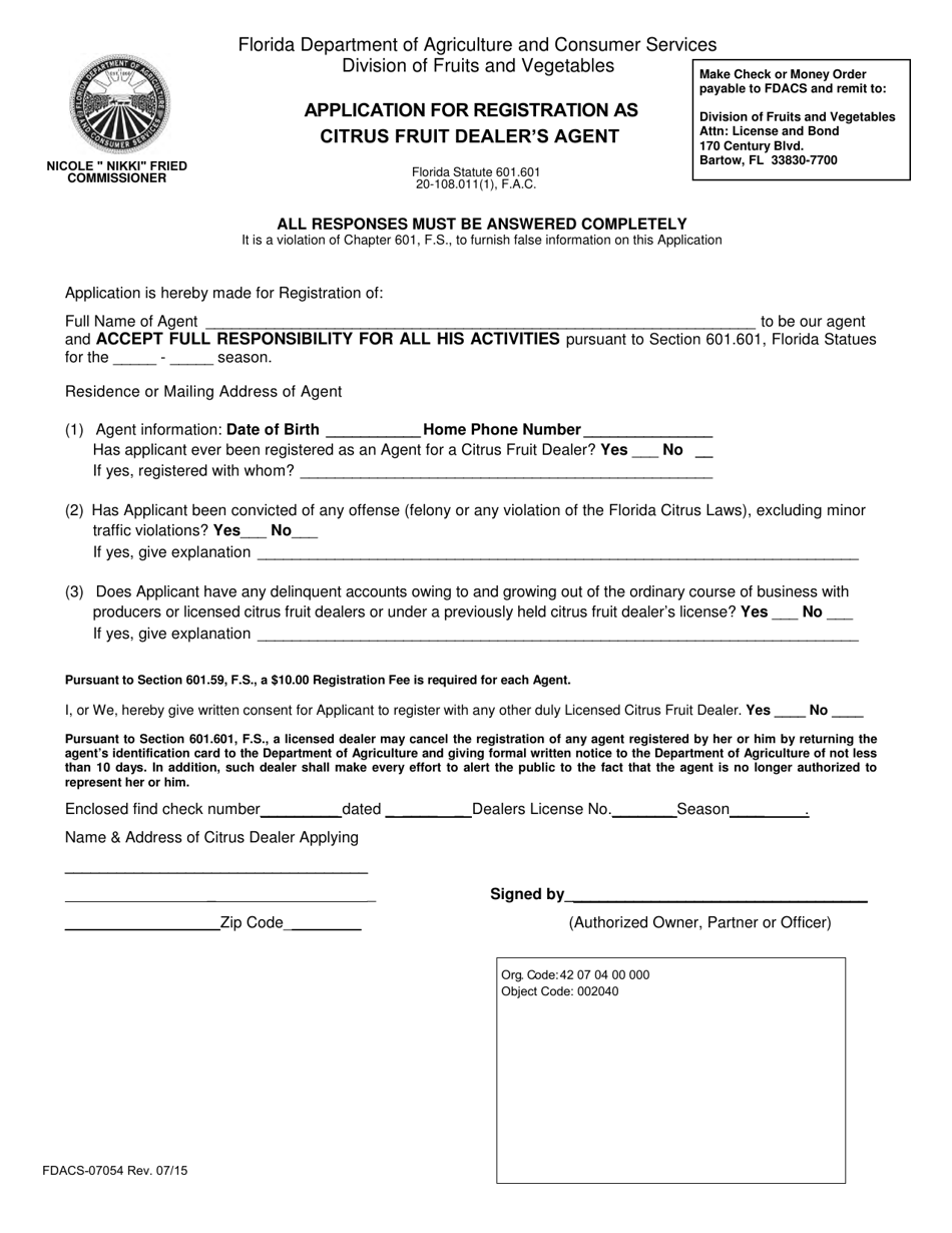 Form FDACS-07054 - Fill Out, Sign Online and Download Printable PDF ...