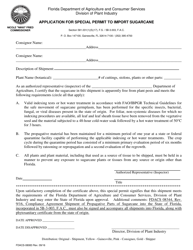 Document preview: Form FDACS-08083 Application for Special Permit to Import Sugarcane - Florida
