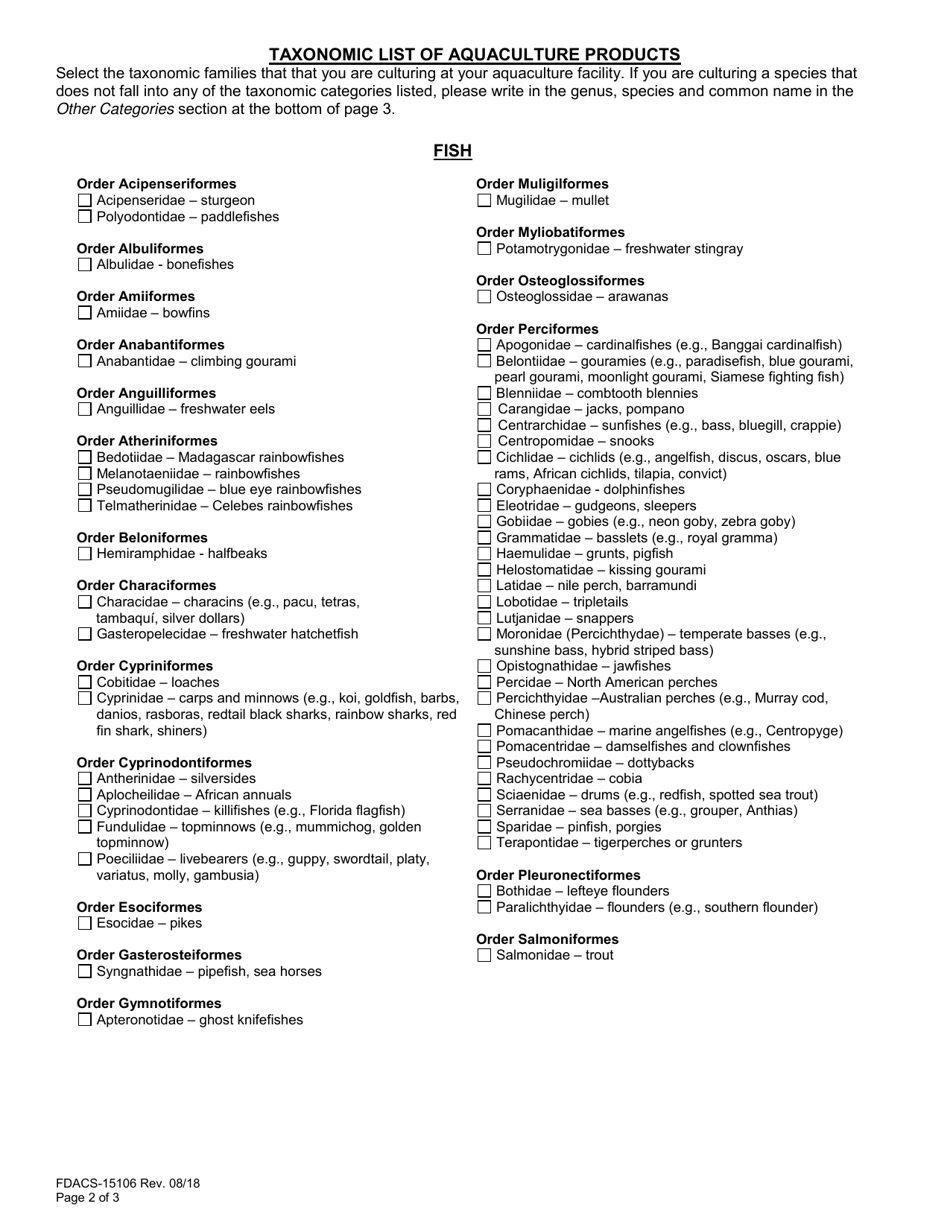 Form FDACS-15106 Aquaculture Certificate of Registration Application - Florida, Page 2