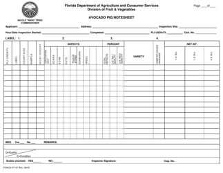 Document preview: Form FDACS-07131 Avocado Piq Notesheet - Florida