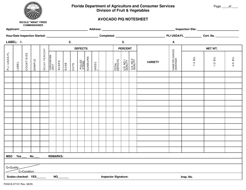 Form FDACS-07131  Printable Pdf