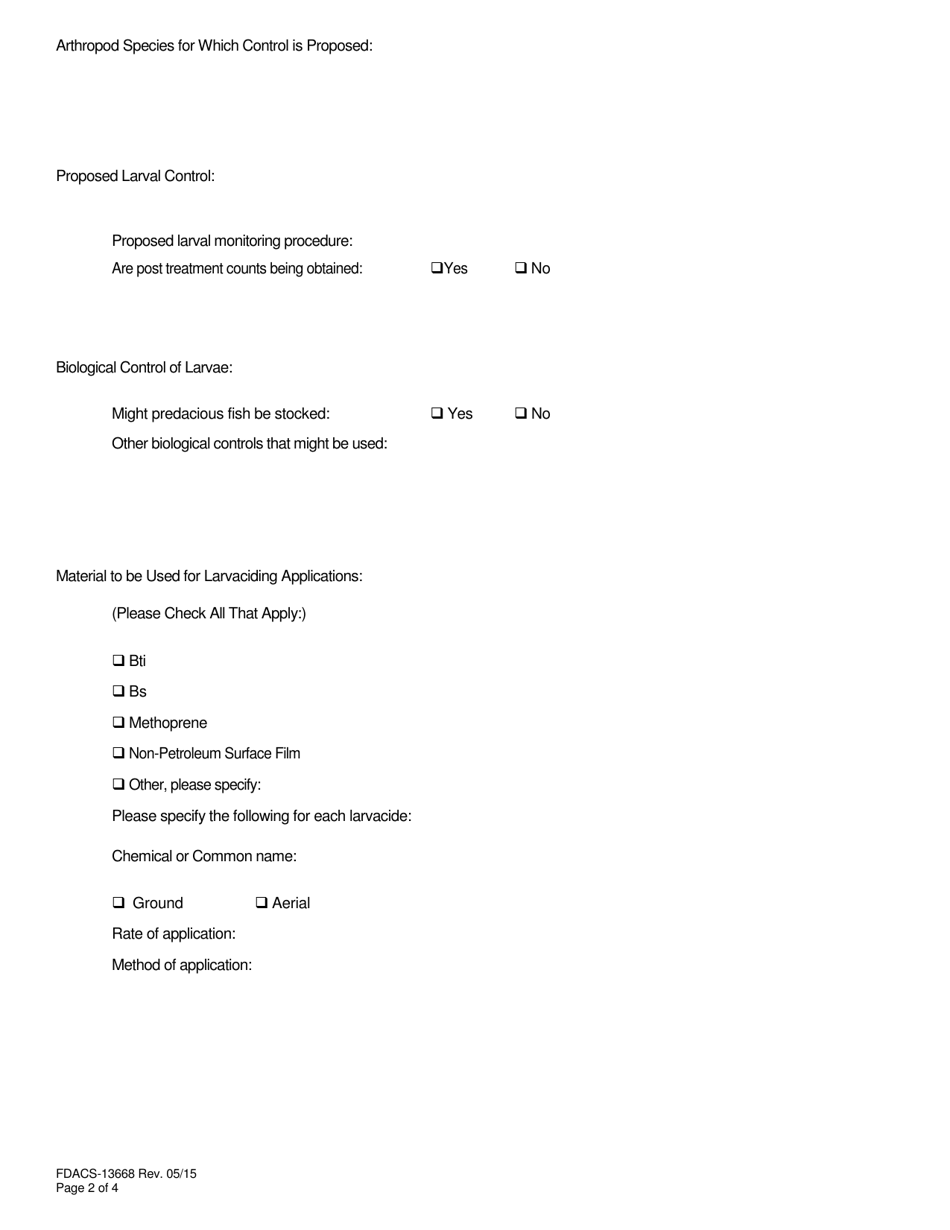Form FDACS-13668 Arthropod Management Plan - Public Lands - Florida, Page 2