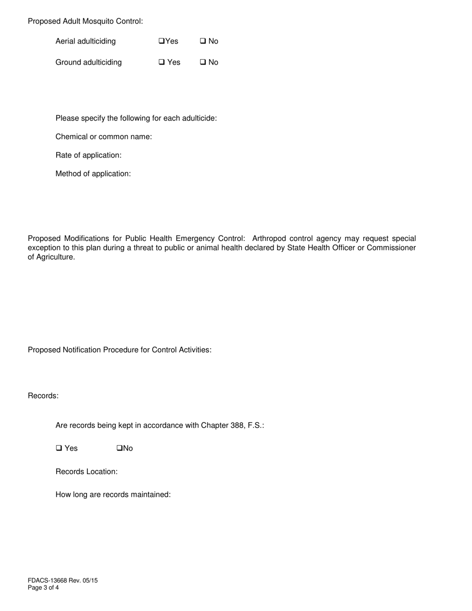 Form FDACS-13668 Arthropod Management Plan - Public Lands - Florida, Page 3