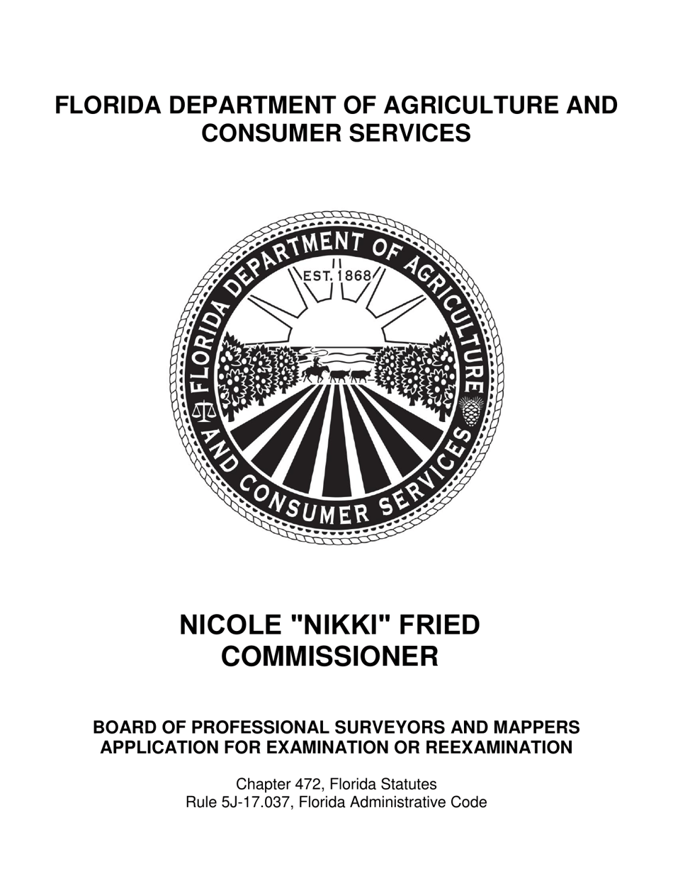 Form FDACS-10051 Board of Professional Surveyors and Mappers Application for Examination or Reexamination - Florida, Page 1