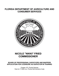 Form FDACS-10055 Board of Professional Surveyors and Mappers Application for Licensure as Surveyor in Training - Florida