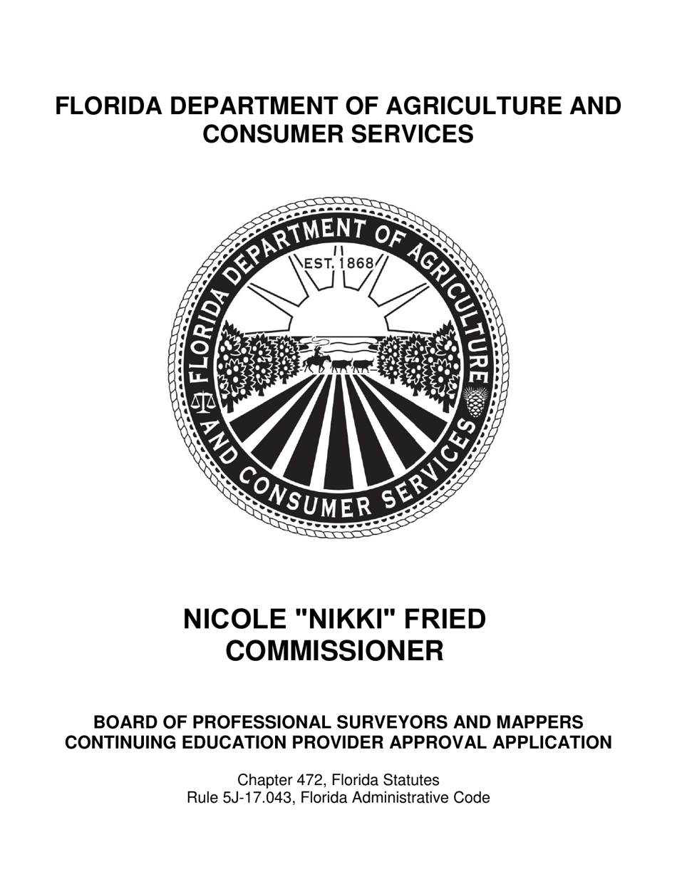 Form FDACS-10056 Board of Professional Surveyors and Mappers Continuing Education Provider Approval Application - Florida, Page 1