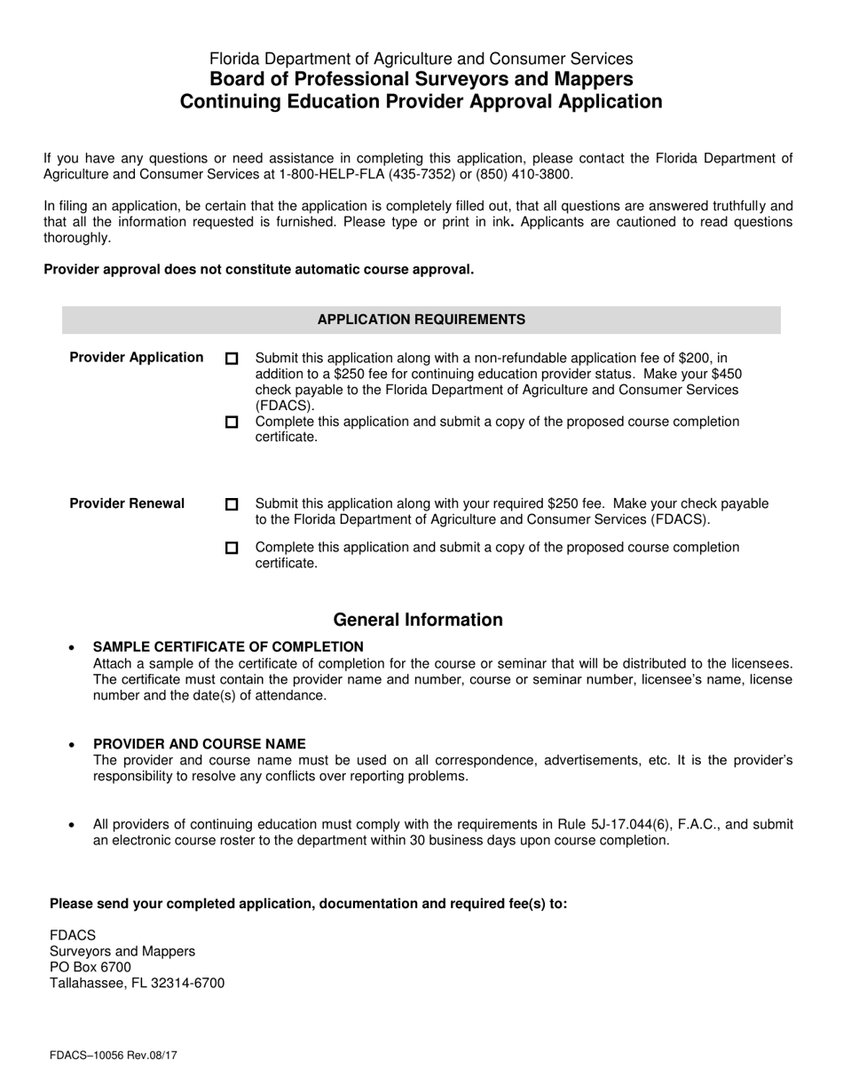 Form FDACS-10056 Board of Professional Surveyors and Mappers Continuing Education Provider Approval Application - Florida, Page 2