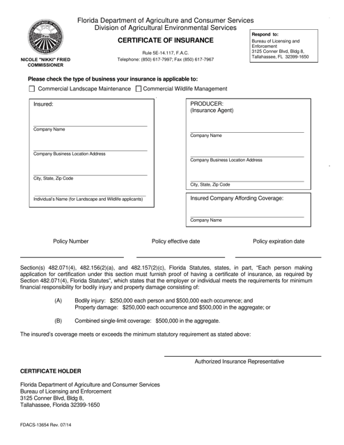 Form FDACS-13654 Printable Pdf