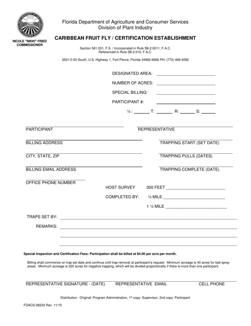 Form FDACS-08233  Printable Pdf