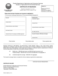Document preview: Form FDACS-13688 Certificate of Insurance - Florida
