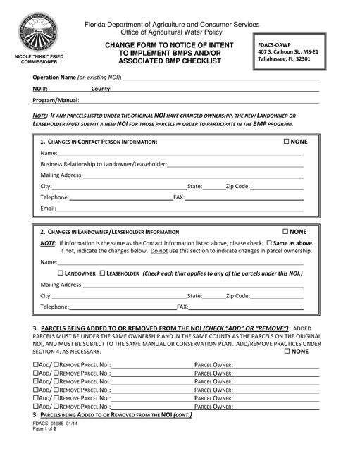 Form FDACS-01985  Printable Pdf