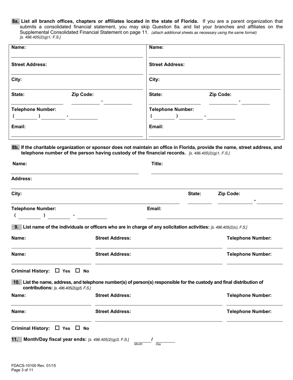 Form FDACS-10100 Charitable Organizations / Sponsors Registration Application - Florida, Page 11
