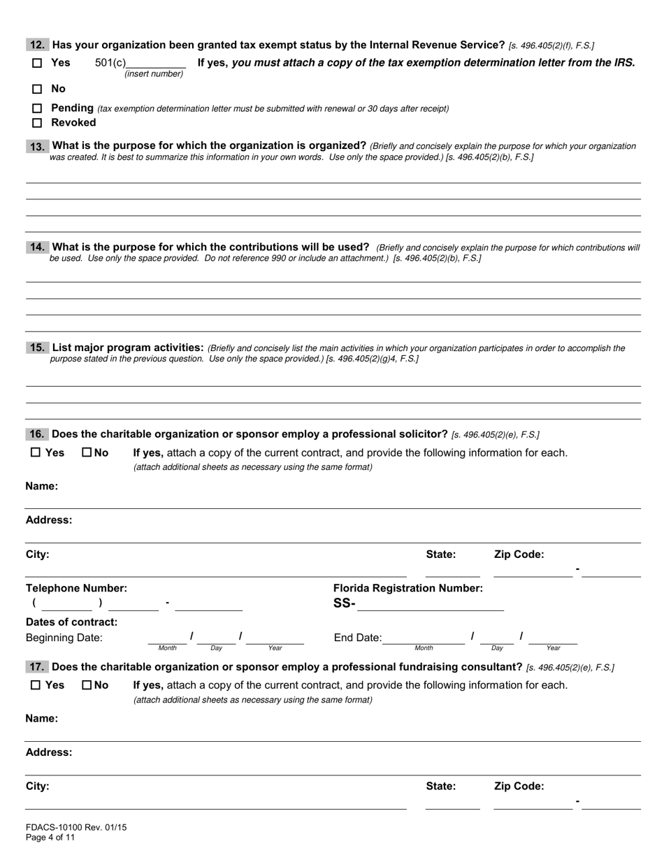 Form FDACS-10100 Charitable Organizations / Sponsors Registration Application - Florida, Page 12