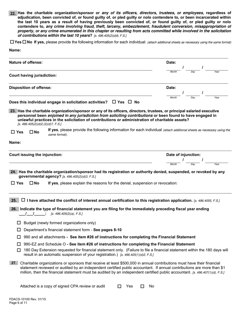 Form FDACS-10100 Charitable Organizations / Sponsors Registration Application - Florida, Page 14