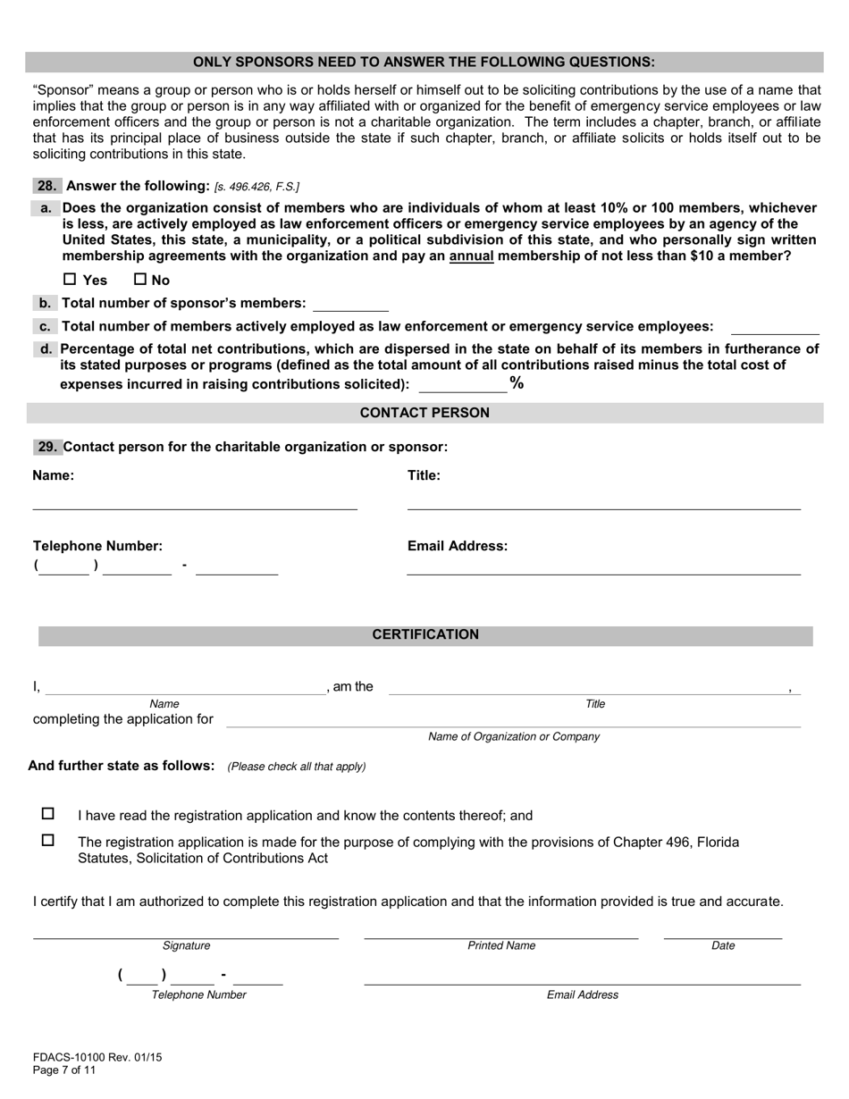 Form FDACS-10100 Charitable Organizations / Sponsors Registration Application - Florida, Page 15