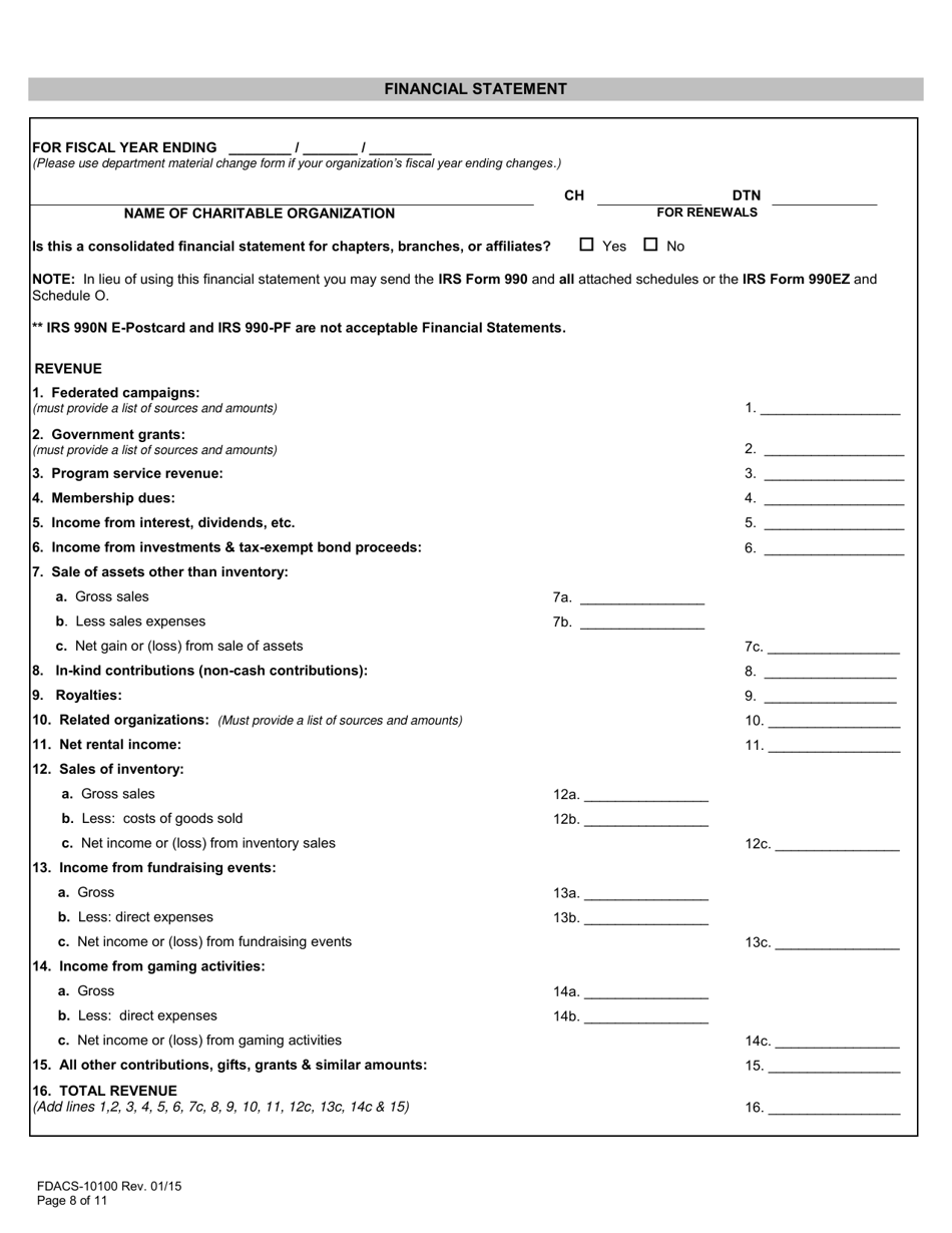 Form FDACS-10100 Charitable Organizations / Sponsors Registration Application - Florida, Page 16