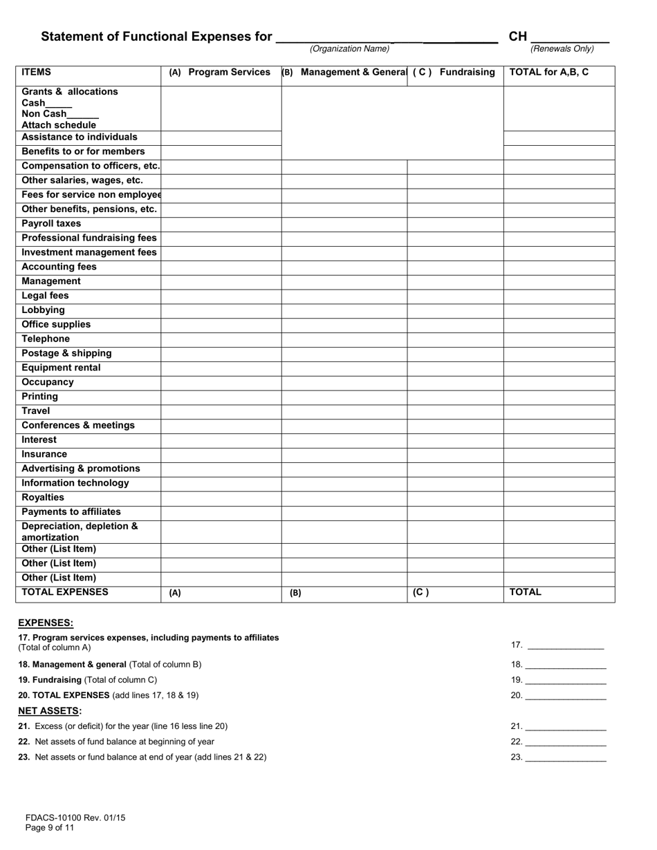 Form FDACS-10100 Charitable Organizations / Sponsors Registration Application - Florida, Page 17