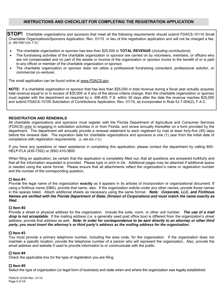 Form FDACS-10100 Charitable Organizations / Sponsors Registration Application - Florida, Page 3
