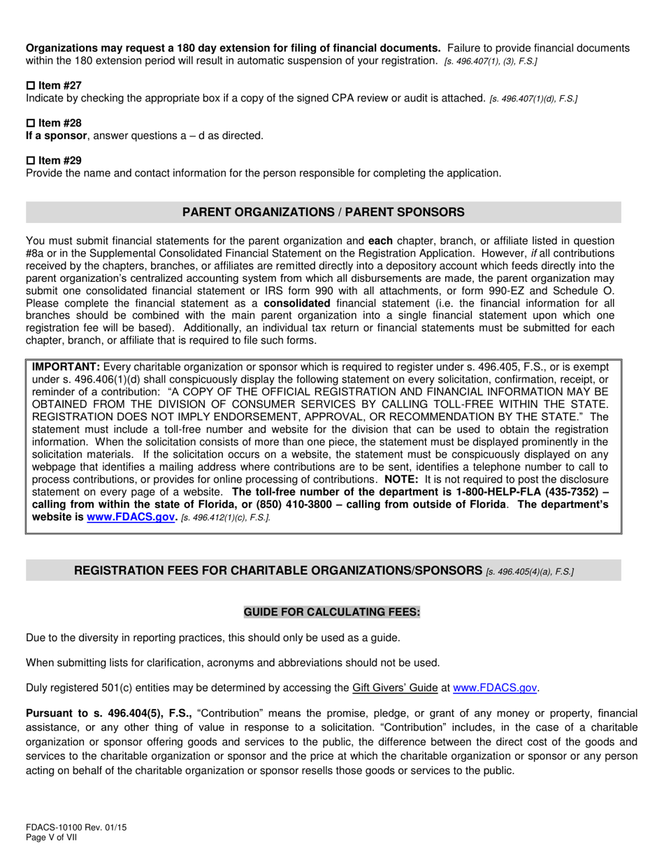 Form FDACS-10100 Charitable Organizations / Sponsors Registration Application - Florida, Page 6