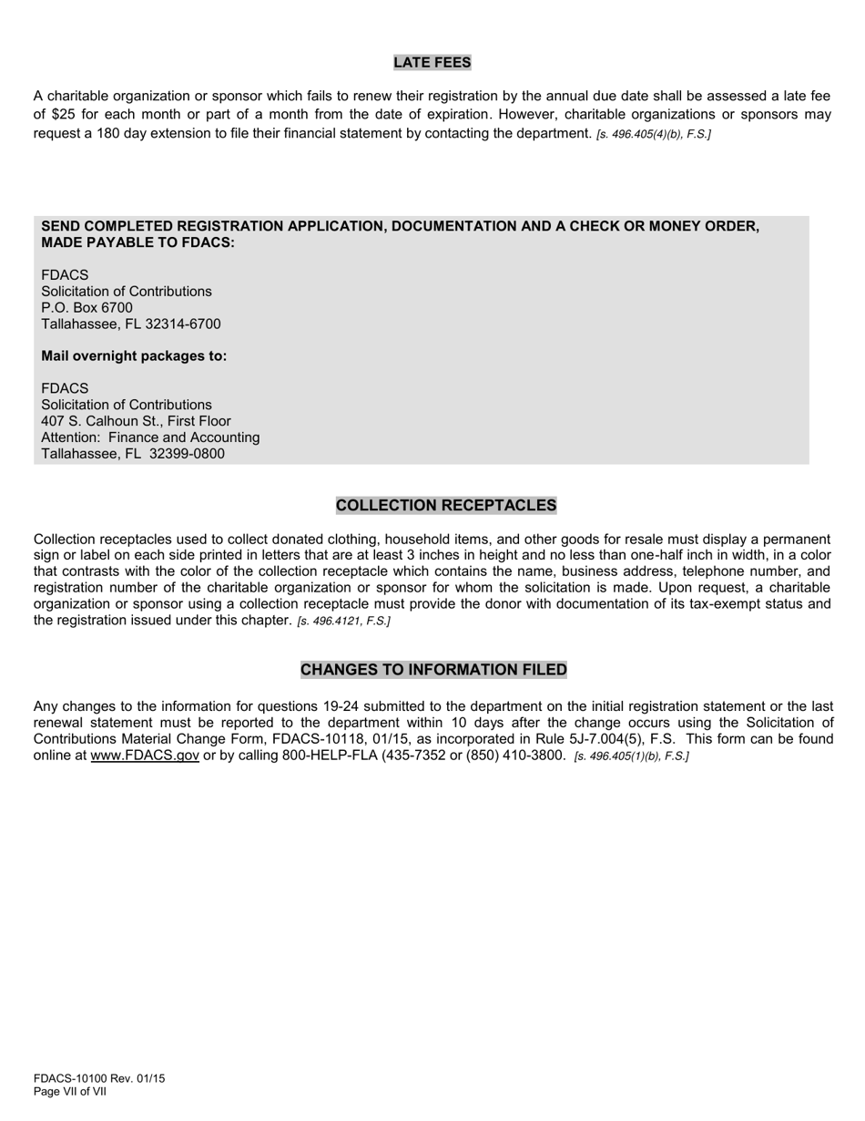Form FDACS-10100 Charitable Organizations / Sponsors Registration Application - Florida, Page 8