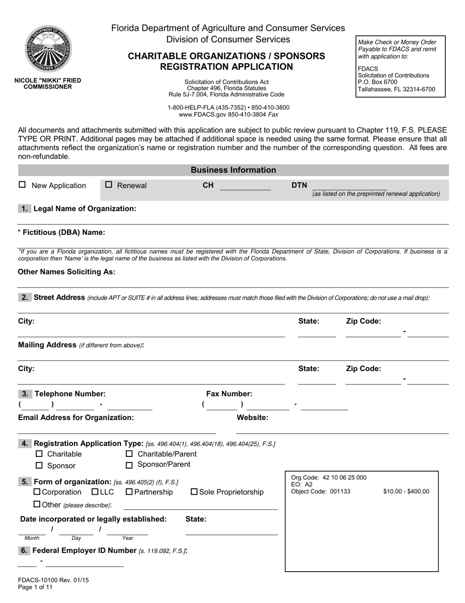 Form FDACS-10100 Charitable Organizations / Sponsors Registration Application - Florida, Page 9