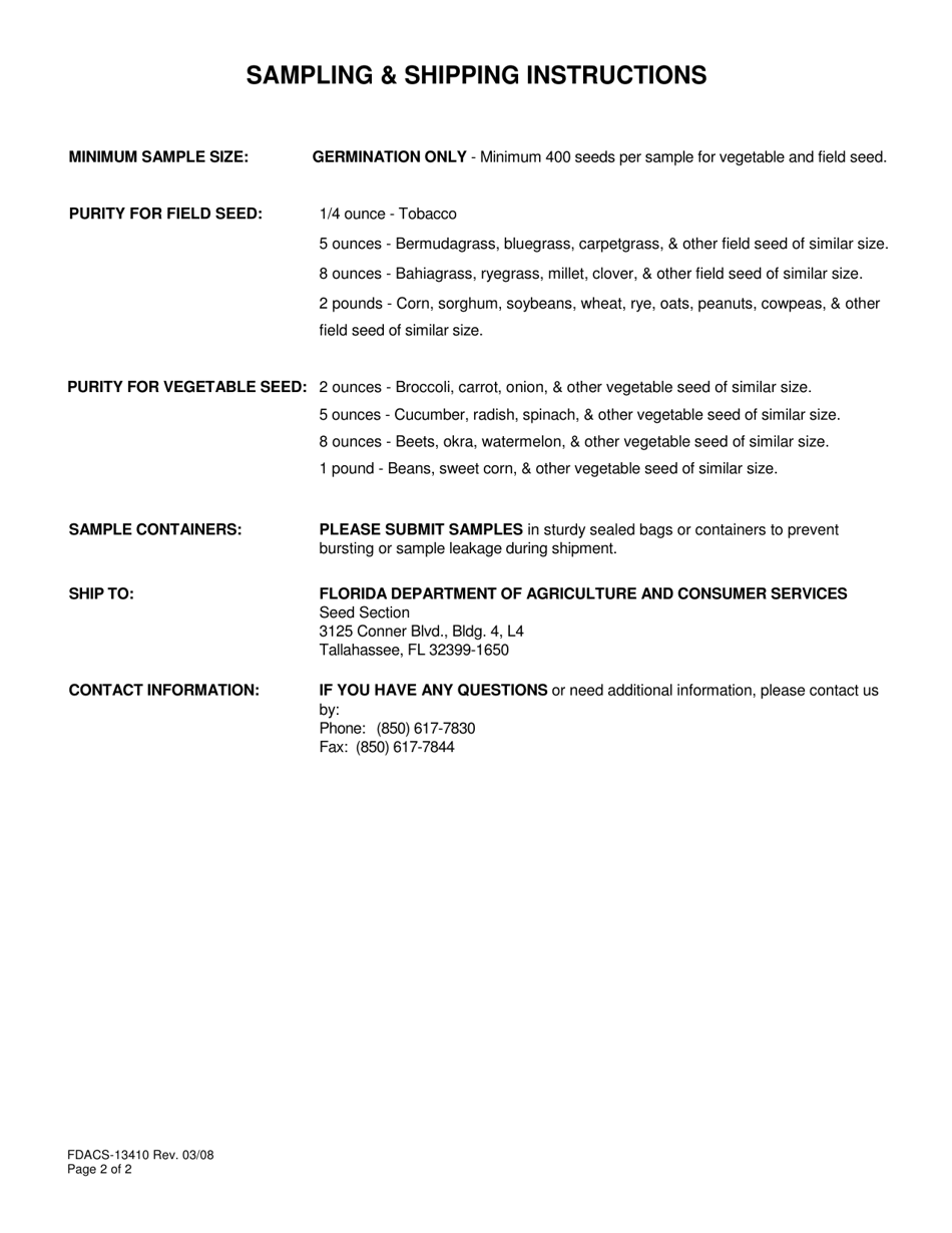 Form FDACS-13410 Commercial Seed Collection Form - Florida, Page 2