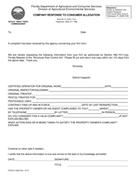 Document preview: Form FDACS-13620 Company Response to Consumer Allegation - Florida