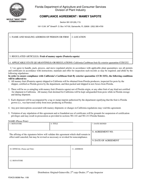 Form FDACS-08386 Compliance Agreement/Mamey Sapote - Florida