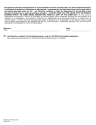 Form FDACS-10010 Consumer Complaint Form - Florida (English/Spanish), Page 3