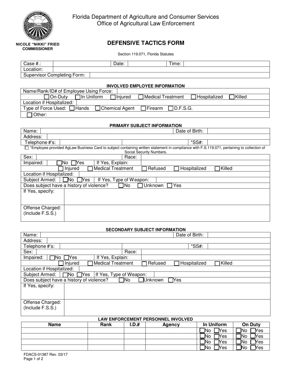 Form FDACS01387 Fill Out, Sign Online and Download Fillable PDF, Florida Templateroller