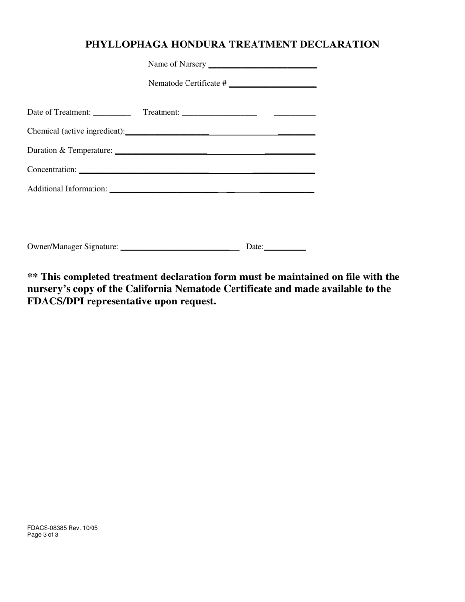Form FDACS-08385 Compliance Agreement / Phyllophaga Hondura California Ornamental - Florida, Page 3