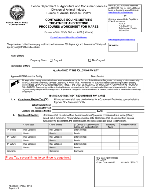 Form FDACS-09107 Printable Pdf