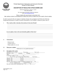 Form FDACS-08408 Description of Regulated Citrus Germplasm - Florida