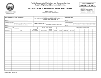 Document preview: Form FDACS-13623 Detailed Work Plan Budget - Arthropod Control - Florida