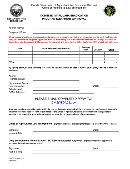 Form FDACS-02005  Printable Pdf