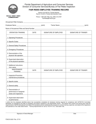 Document preview: Form FDACS-03431 Fair Rides Employee Training Record - Florida