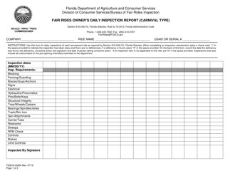 Document preview: Form FDACS-03424 Fair Rides Owner's Daily Inspection Report (Carnival Type) - Florida
