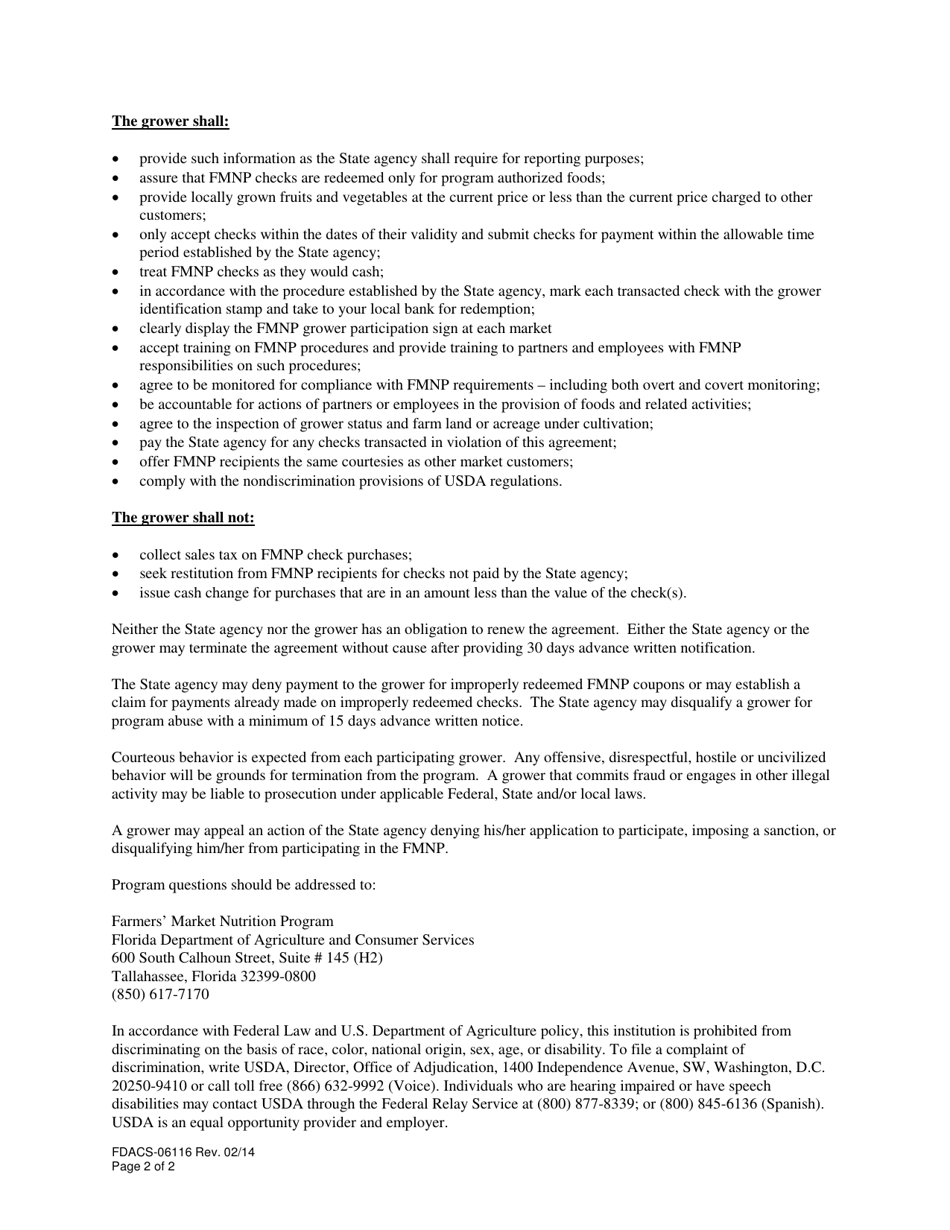 Form FDACS-06116 Farmers Market Nutrition Program Grower Training Recertification - Florida, Page 2