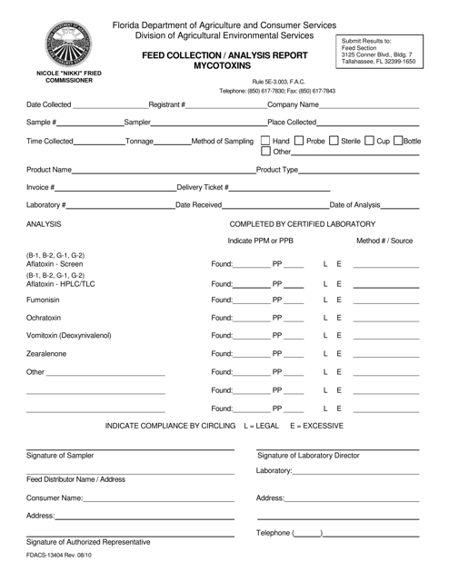 Form FDACS-13404  Printable Pdf