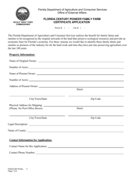 Document preview: Form FDACS-06716 Florida Century Pioneer Family Farm Certificate Application - Florida