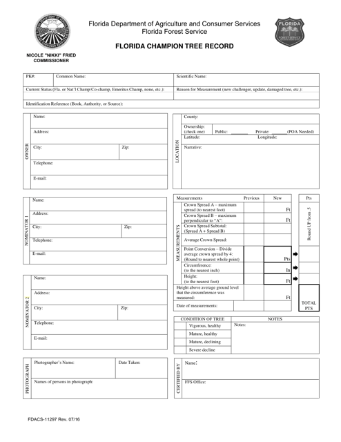 Form FDACS-11297  Printable Pdf