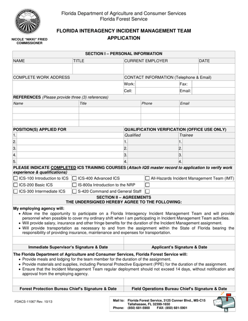 Form FDACS-11067  Printable Pdf