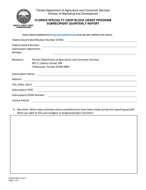 Form FDACS-06121  Printable Pdf