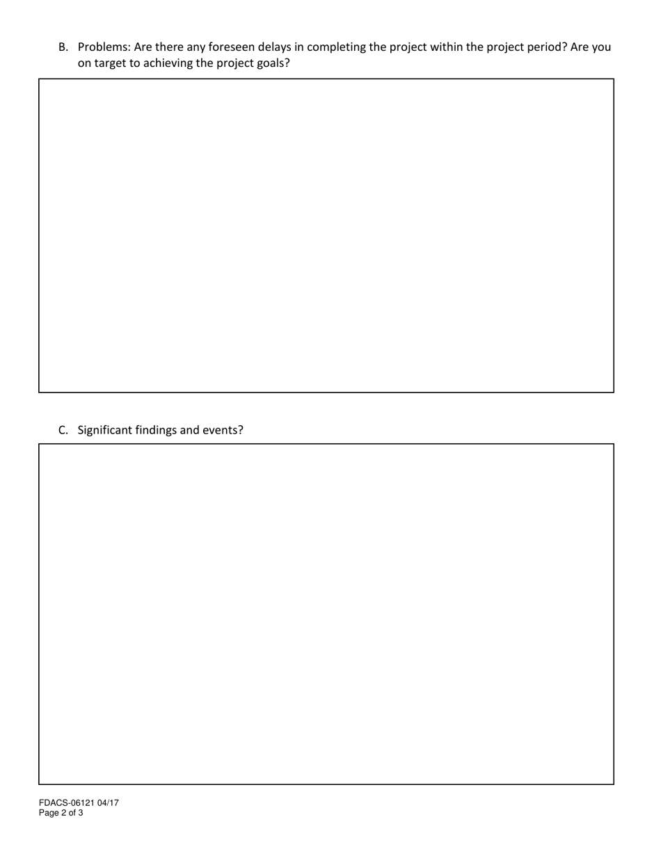 Form FDACS-06121 Florida Specialty Crop Block Grant Program Subrecipient Quarterly Report - Florida, Page 2