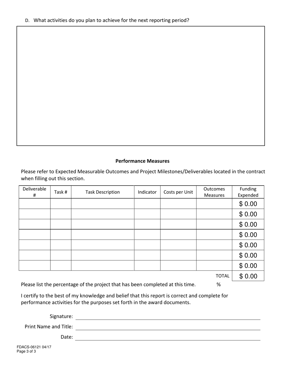 Form FDACS-06121 Florida Specialty Crop Block Grant Program Subrecipient Quarterly Report - Florida, Page 3